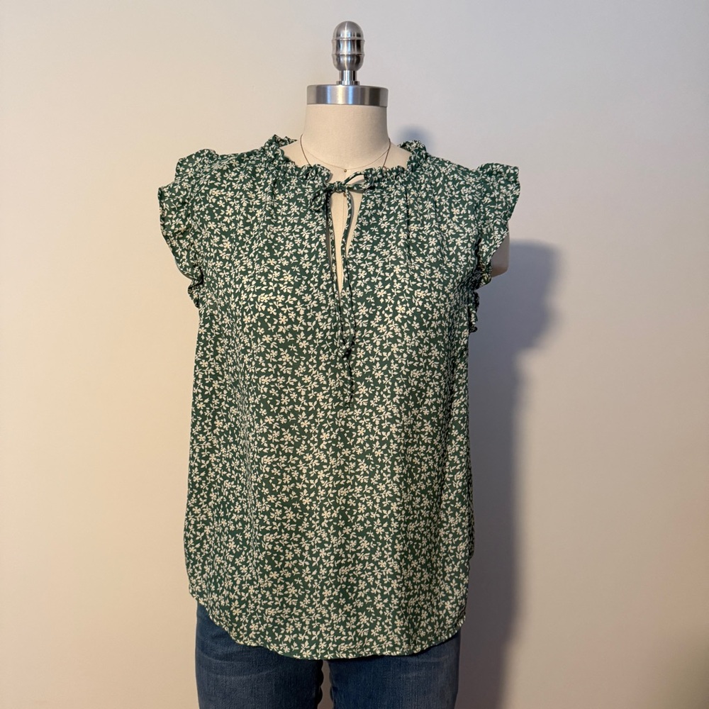 Green Floral Ruffle Tank Top